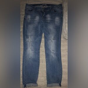 YMI Women's Skinny Jeans - Light Blue Distressed Denim